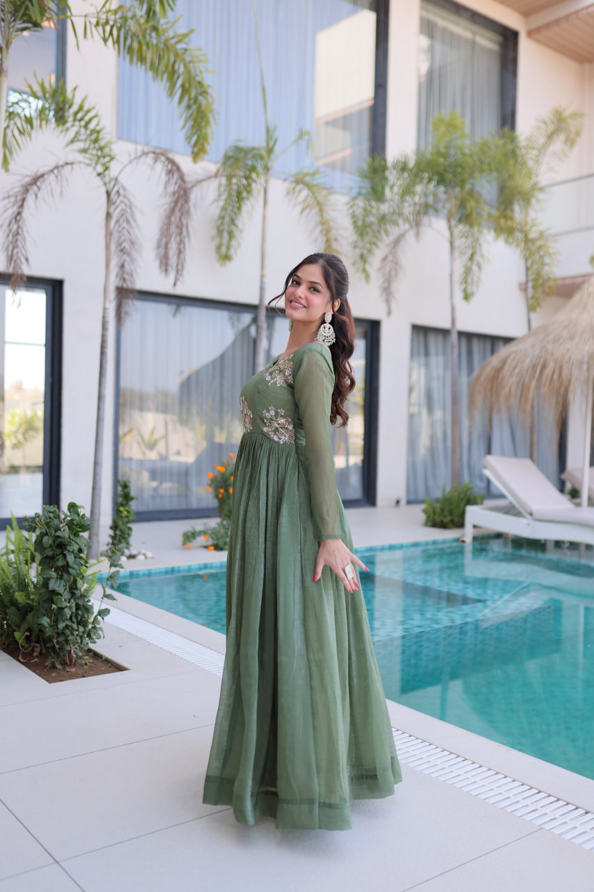 Fair Green Embroidered Gown