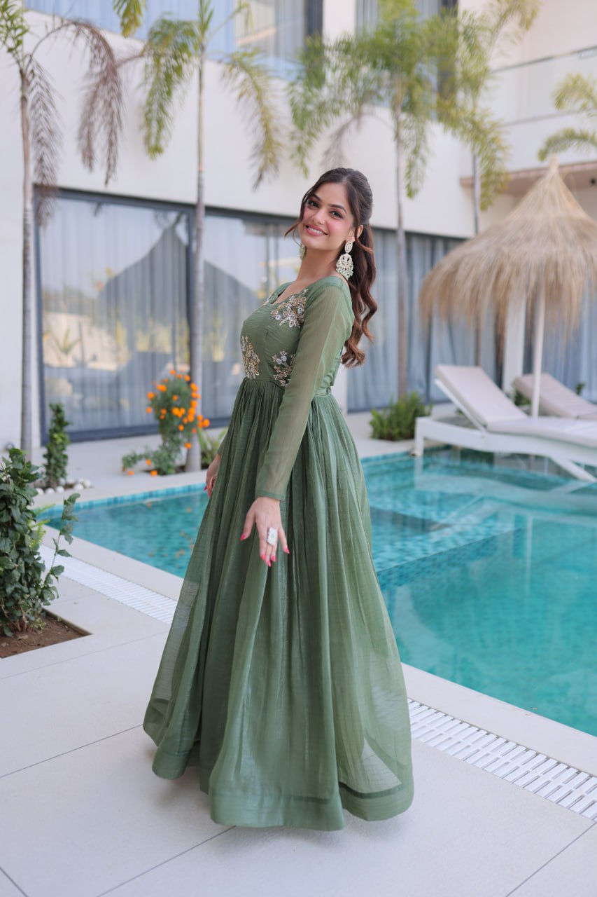 Fair Green Embroidered Gown