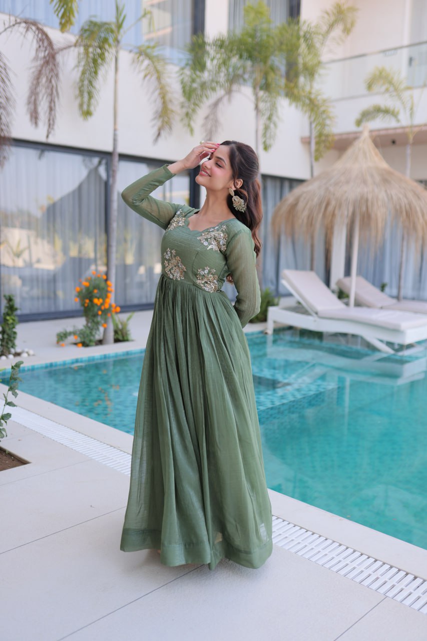 Fair Green Embroidered Gown