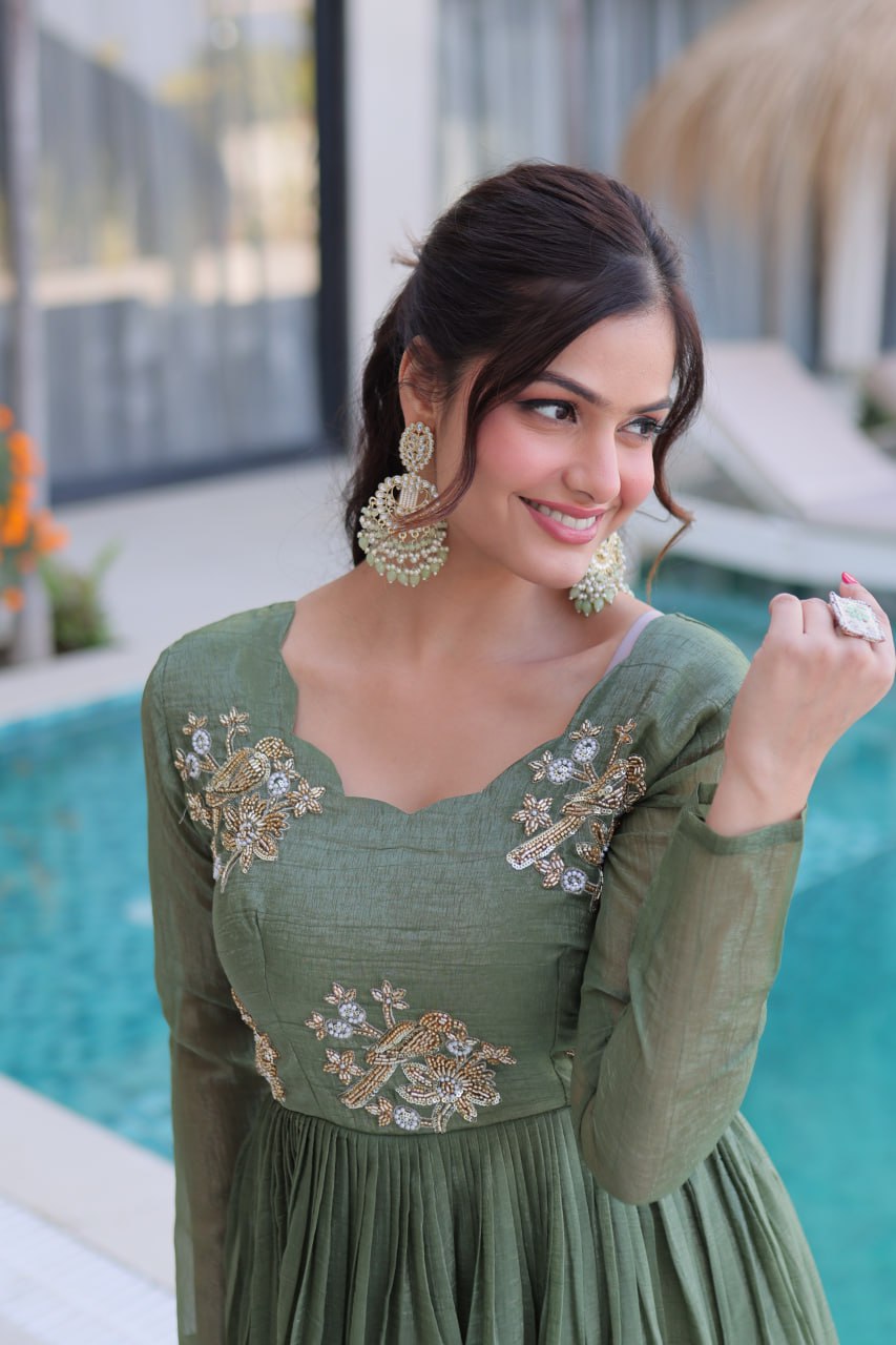 Fair Green Embroidered Gown