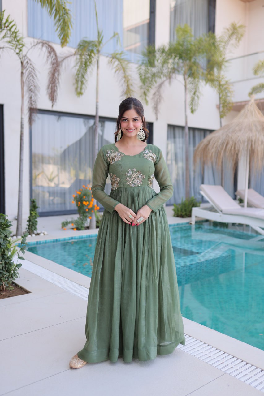 Fair Green Embroidered Gown