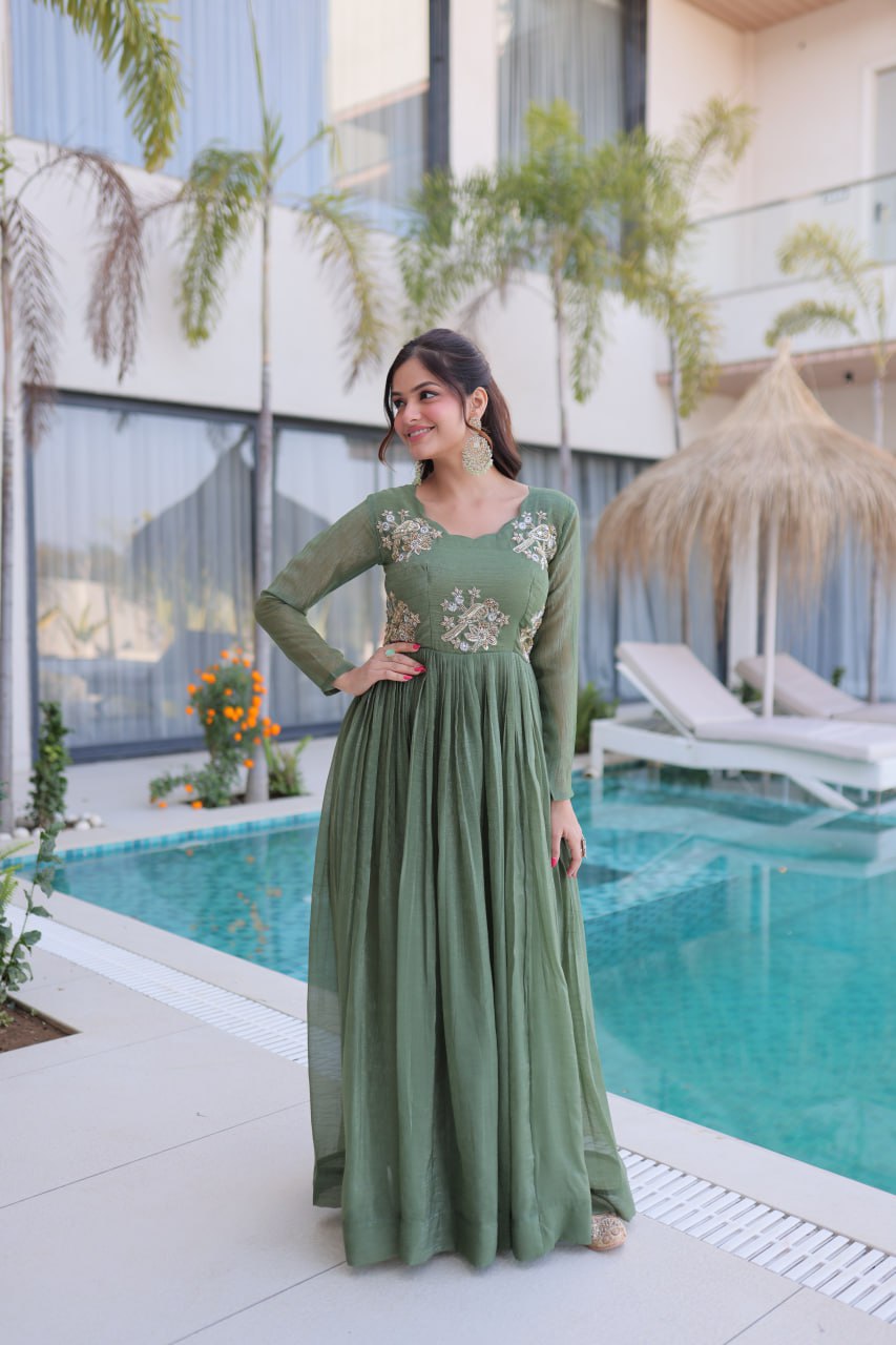 Fair Green Embroidered Gown
