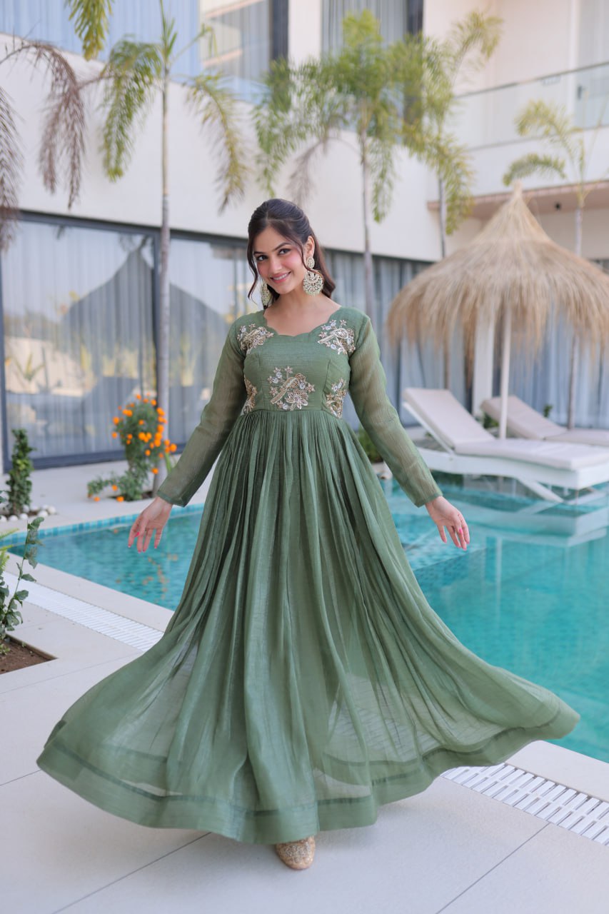 Fair Green Embroidered Gown