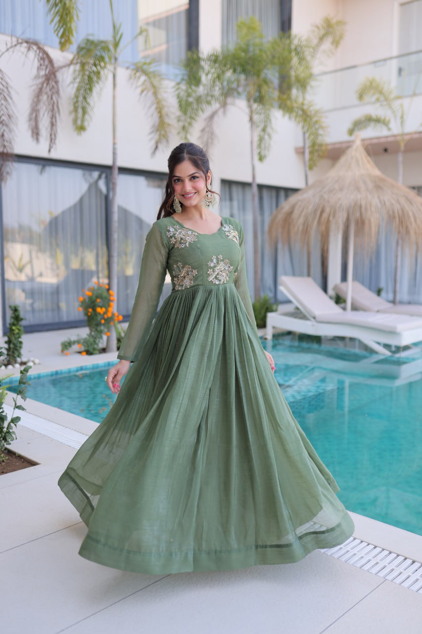 Fair Green Embroidered Gown