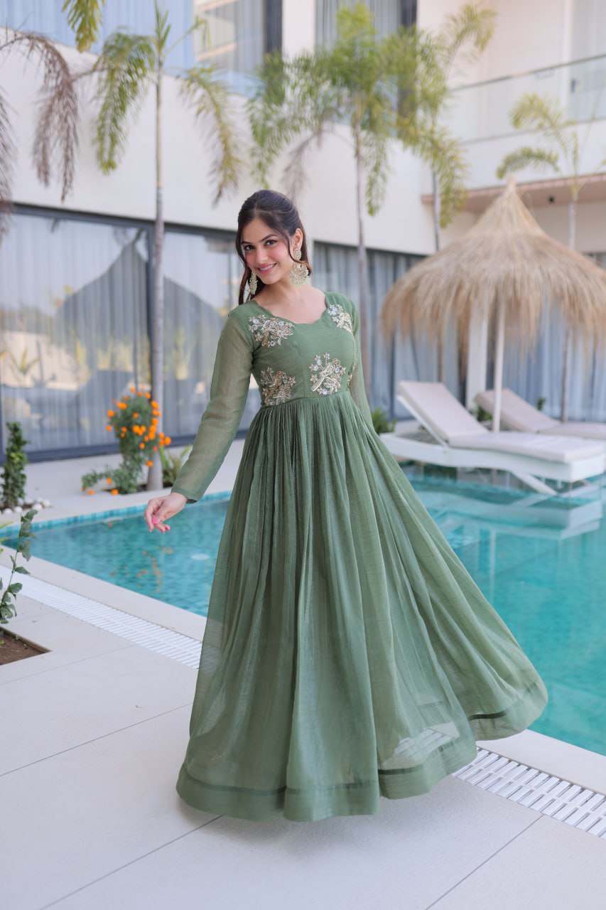 Fair Green Embroidered Gown