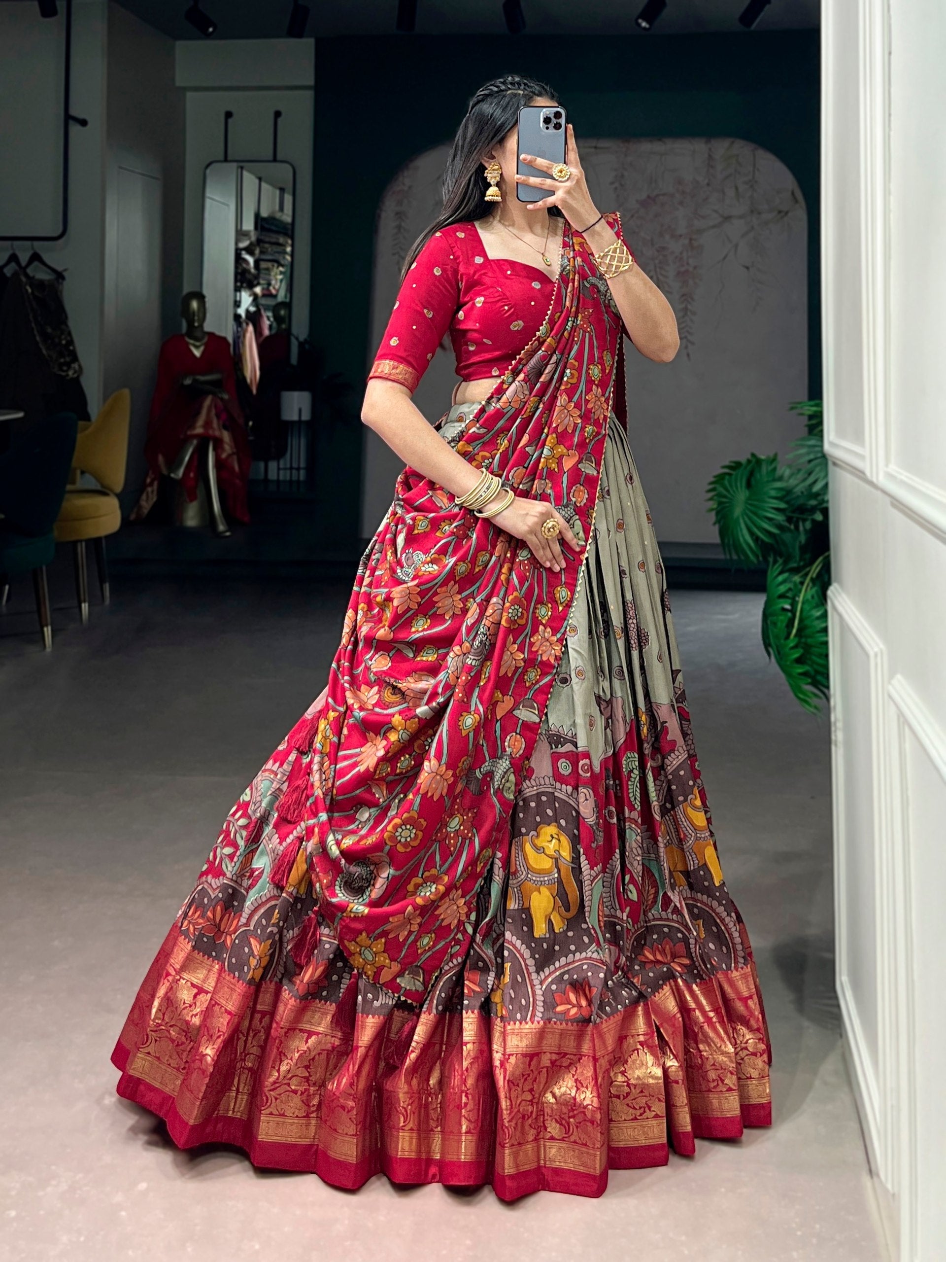 Fair Green Kalamkari Print Lehenga