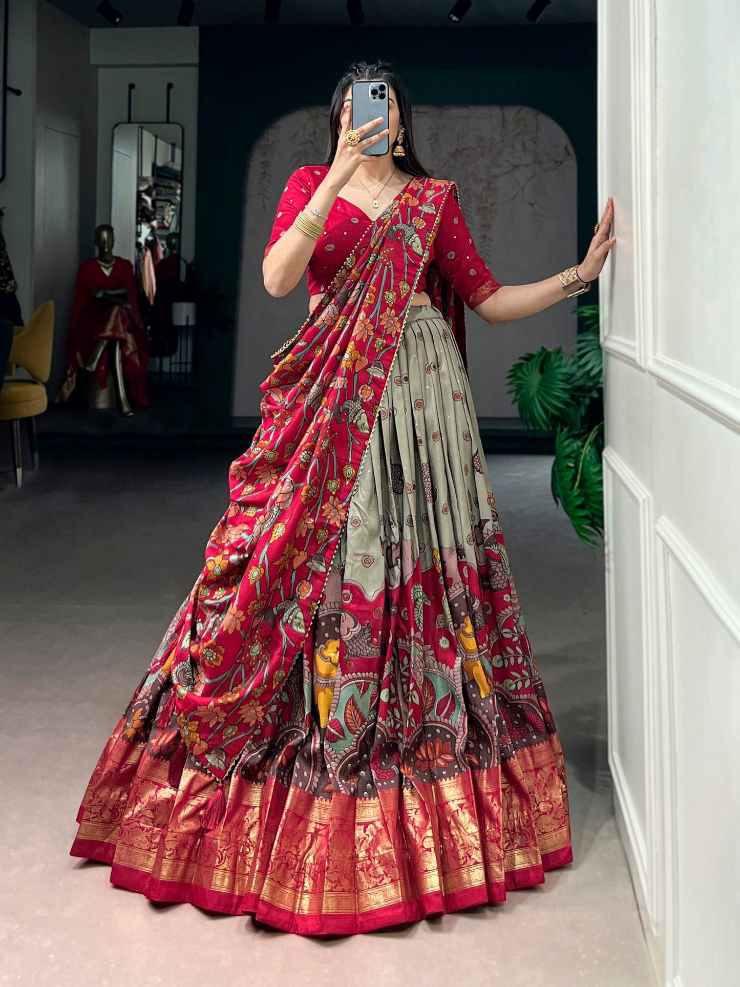 Fair Green Kalamkari Print Lehenga