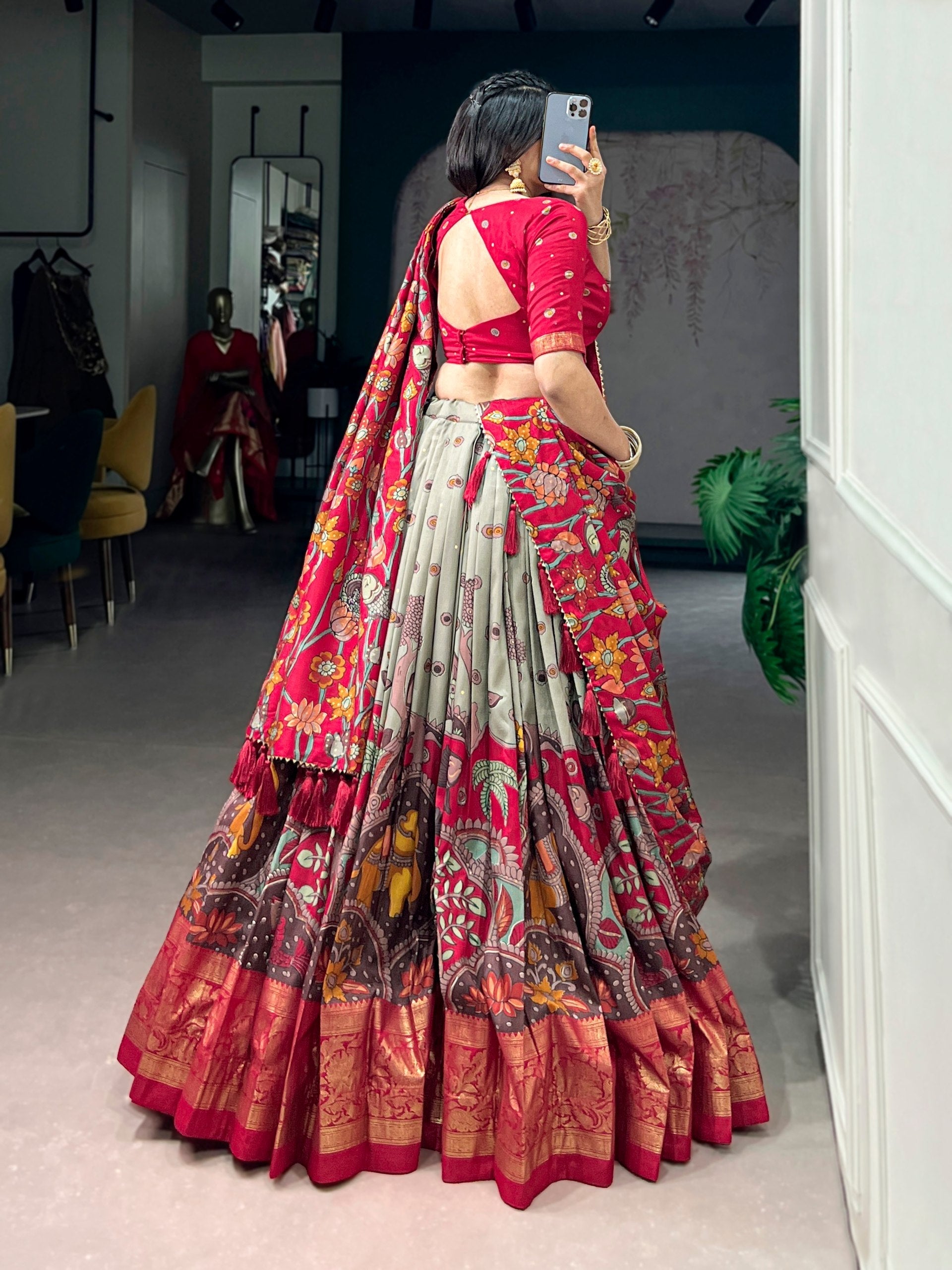 Fair Green Kalamkari Print Lehenga