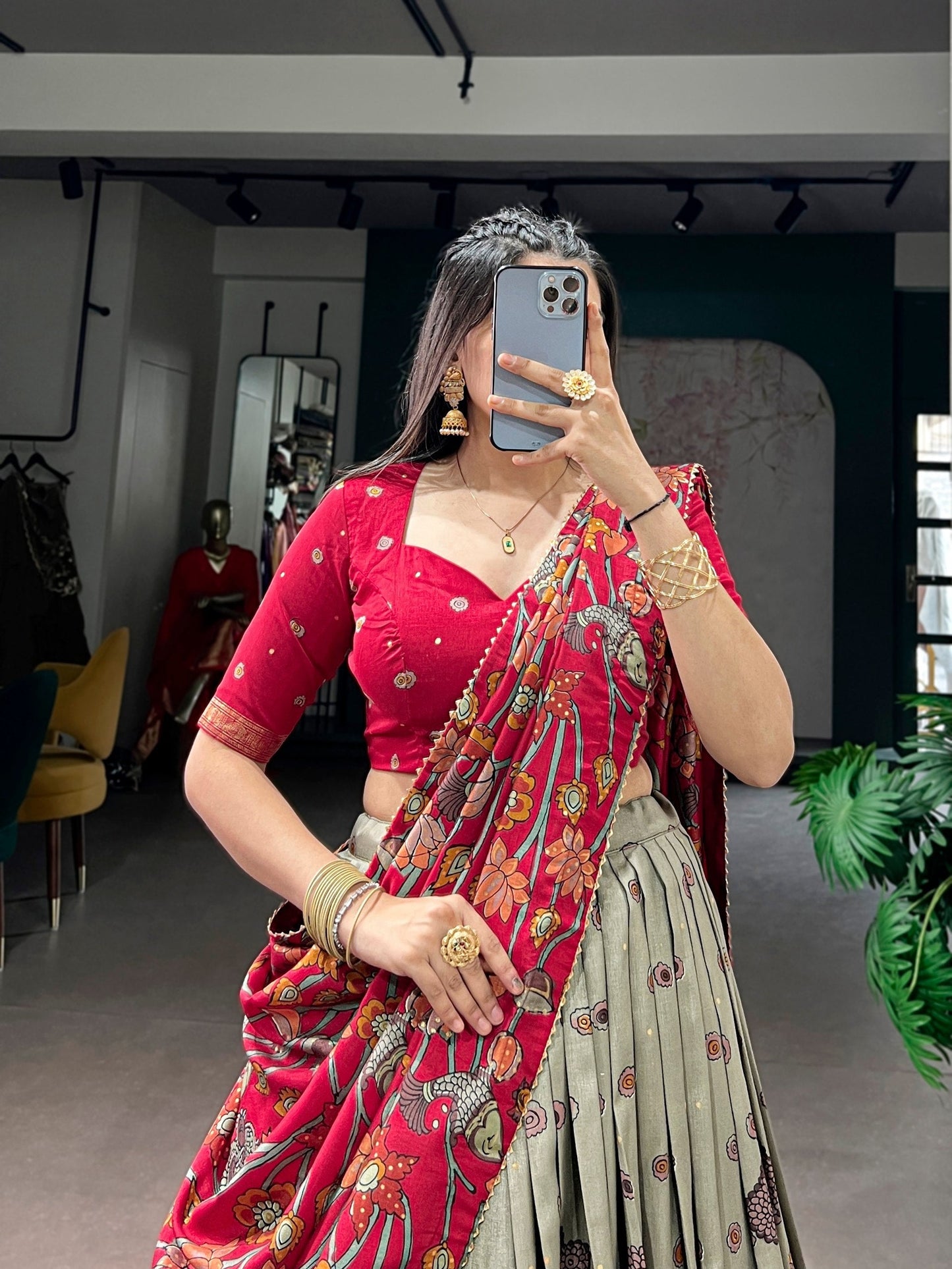 Fair Green Kalamkari Print Lehenga