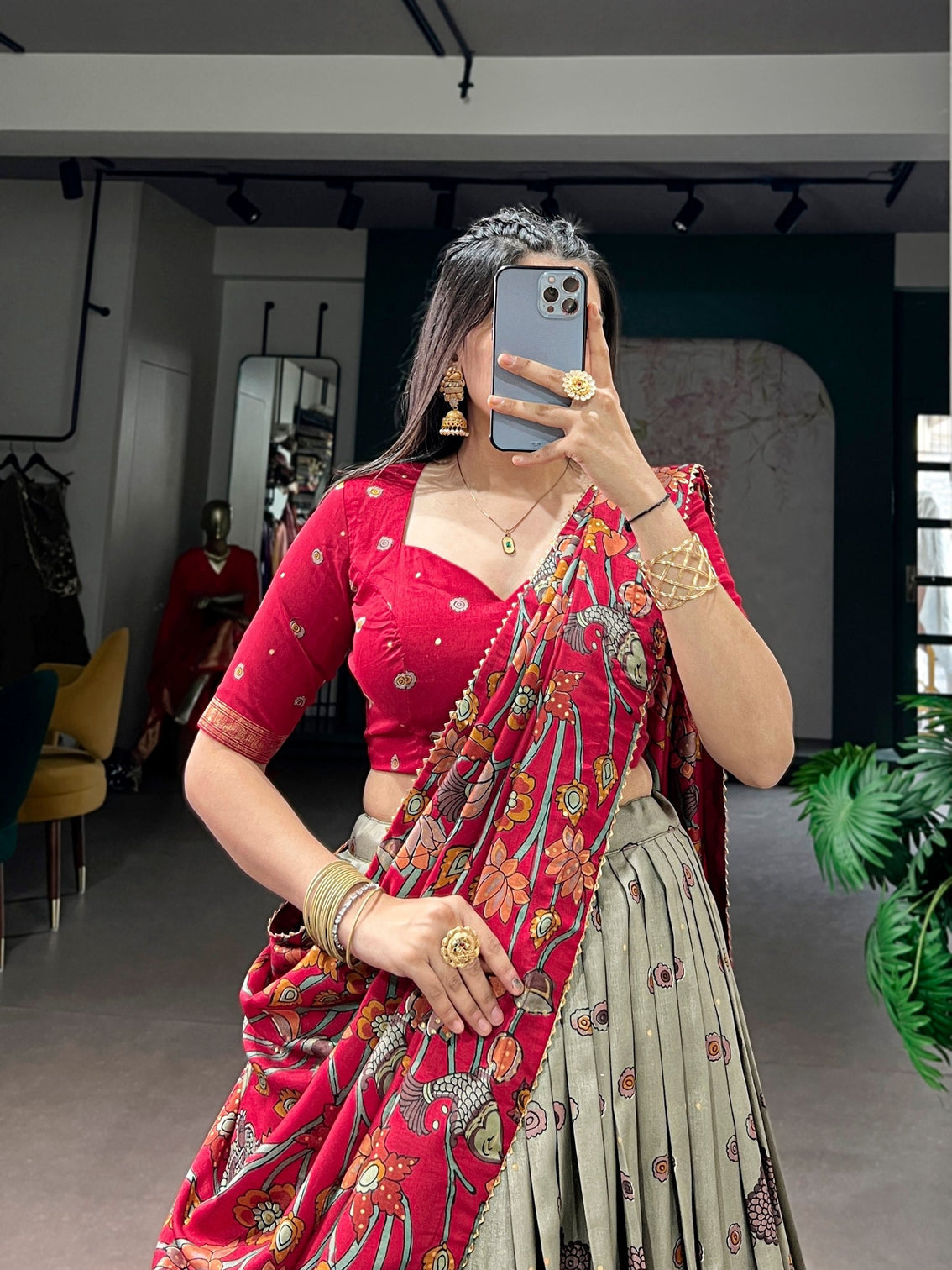 Fair Green Kalamkari Print Lehenga
