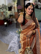 Orange Fancy Embroidered Soft Twill Fabric Saree with Mono Banglori Blouse