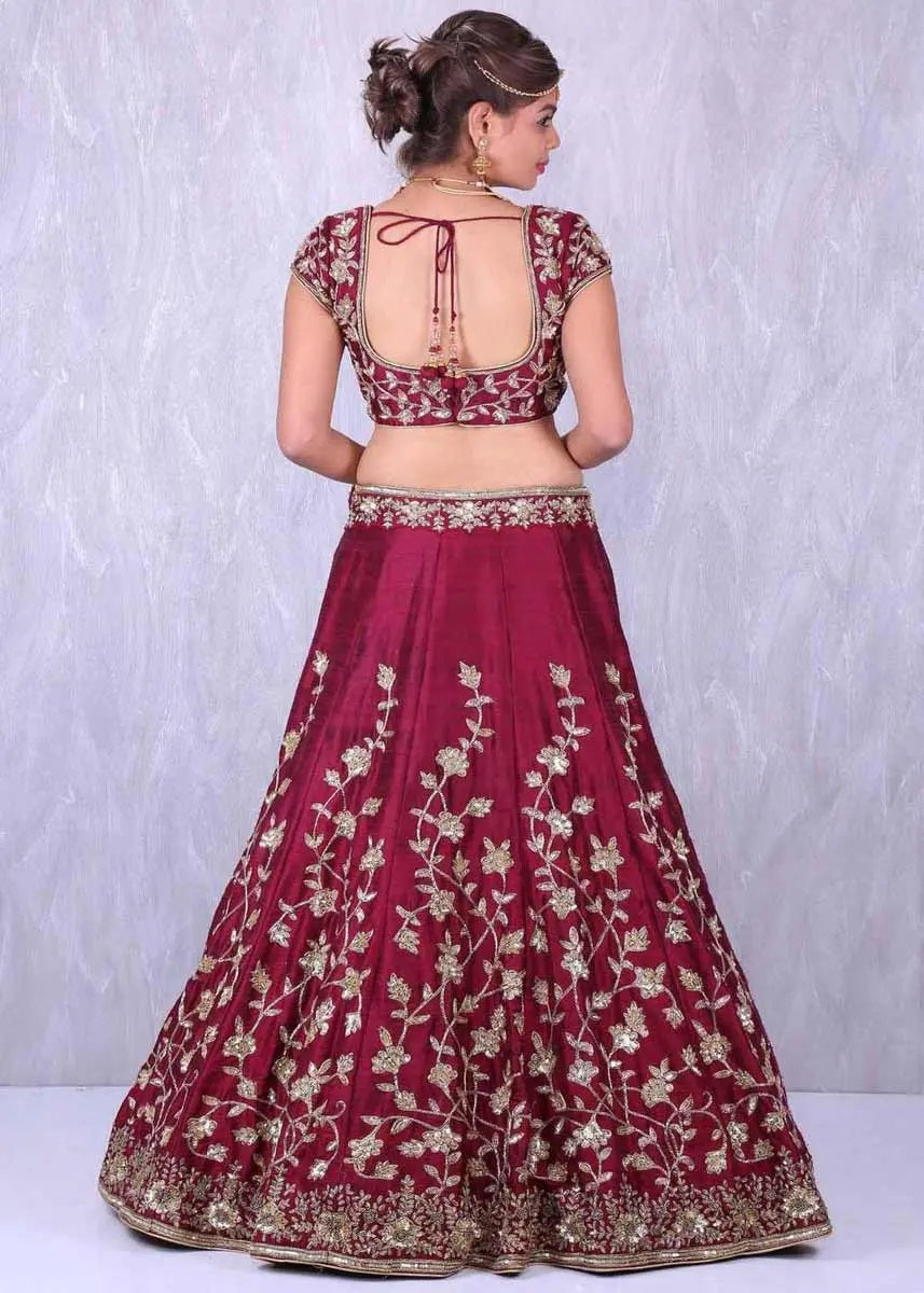 Fancy red raw silk bridal lehenga