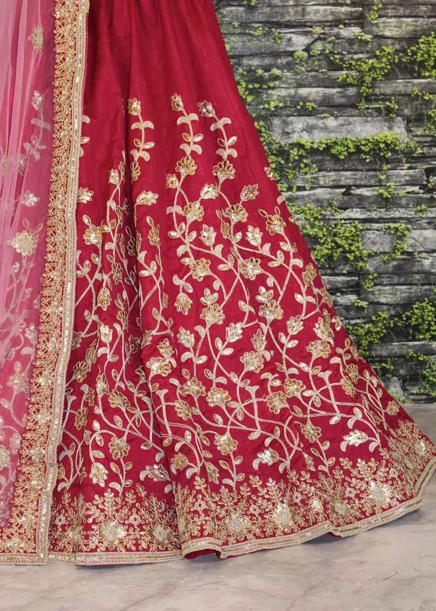 Fancy red raw silk bridal lehenga