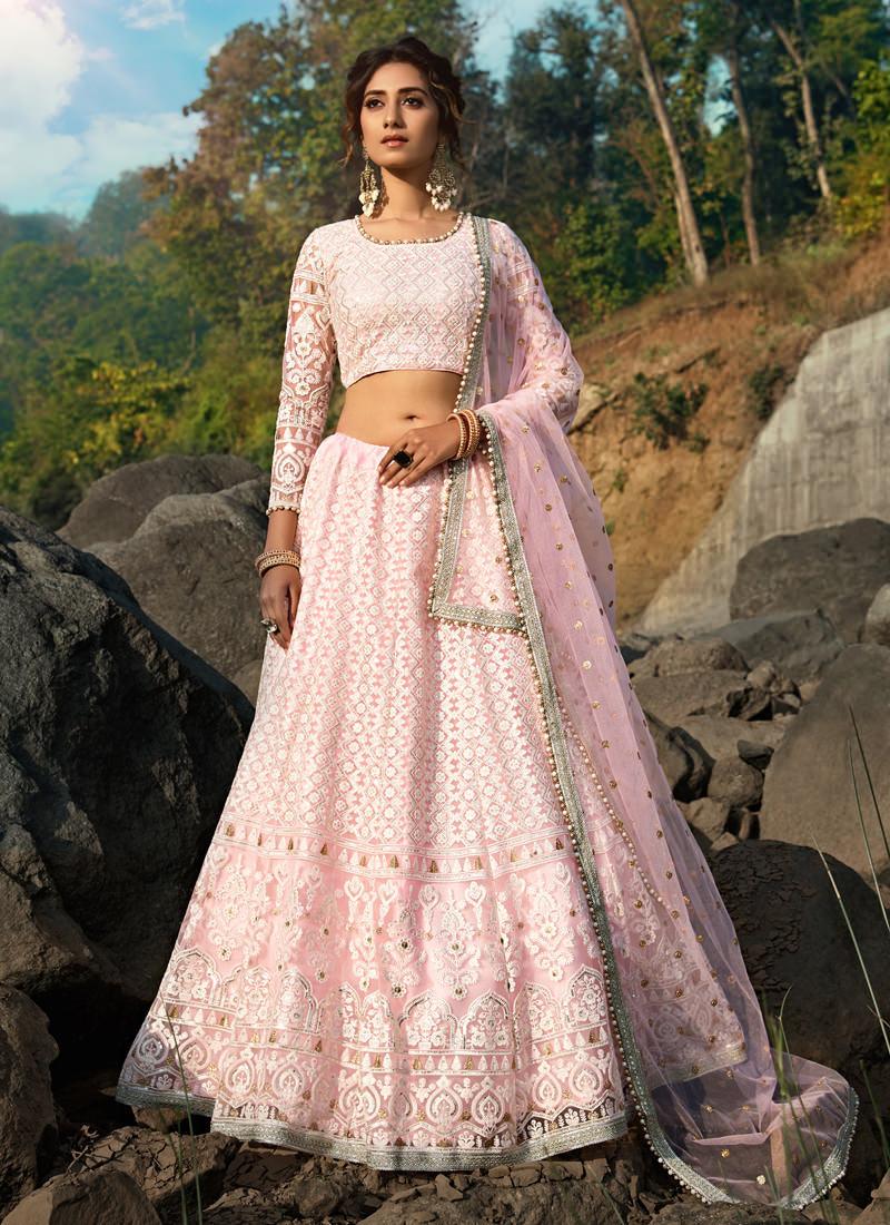 Fantastic Baby Pink Soft Net Base Sequin Zari And Resham Lehenga Choli