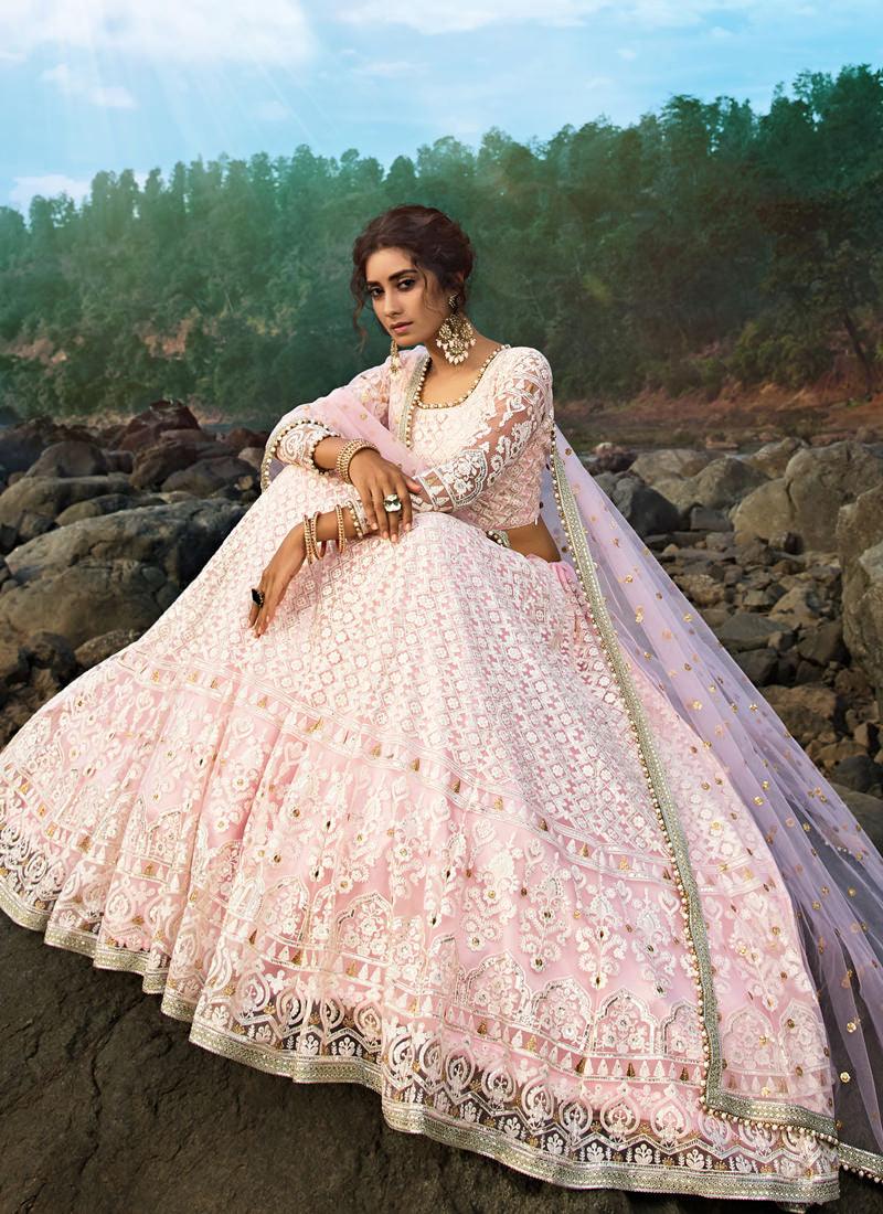 Fantastic Baby Pink Soft Net Base Sequin Zari And Resham Lehenga Choli