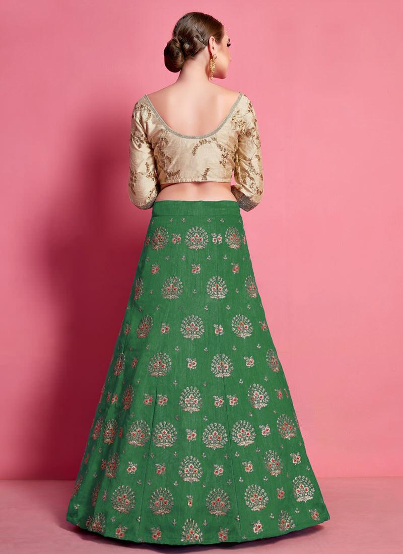 Fantastic Green Heavily Embroidered Silk Base Lehenga Choli