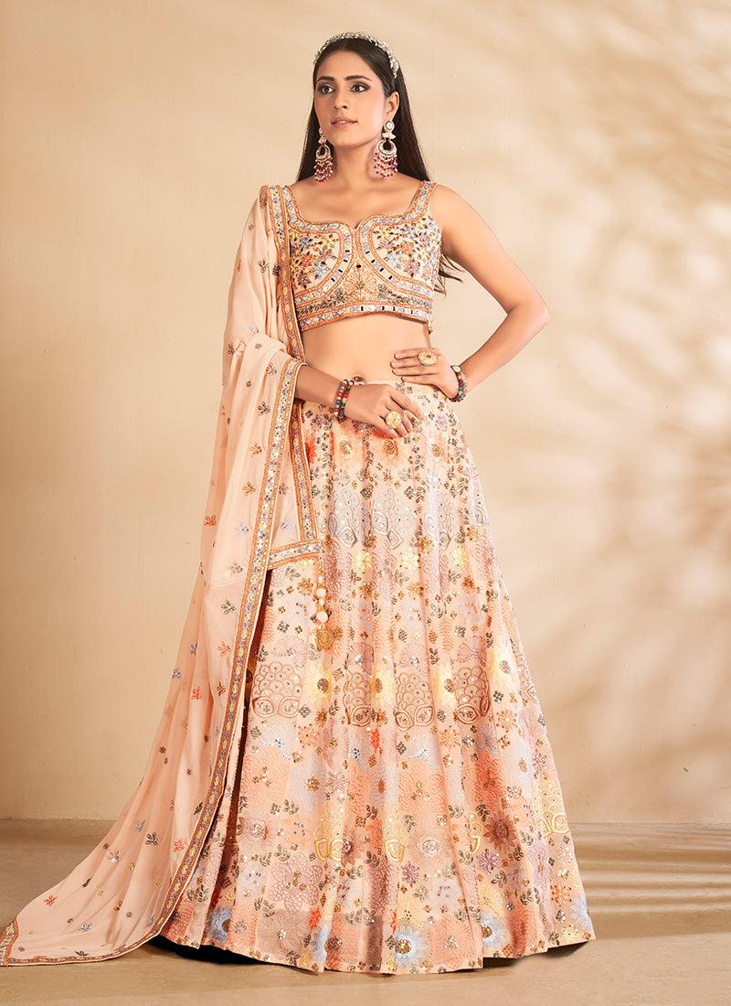 Fantastic Peach Color Georgette Base Printed Lehenga Choli