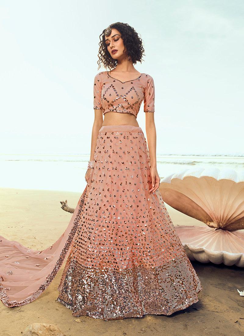 Fantastic Peach pink Soft Net Base Sequin Work Lehenga Choli