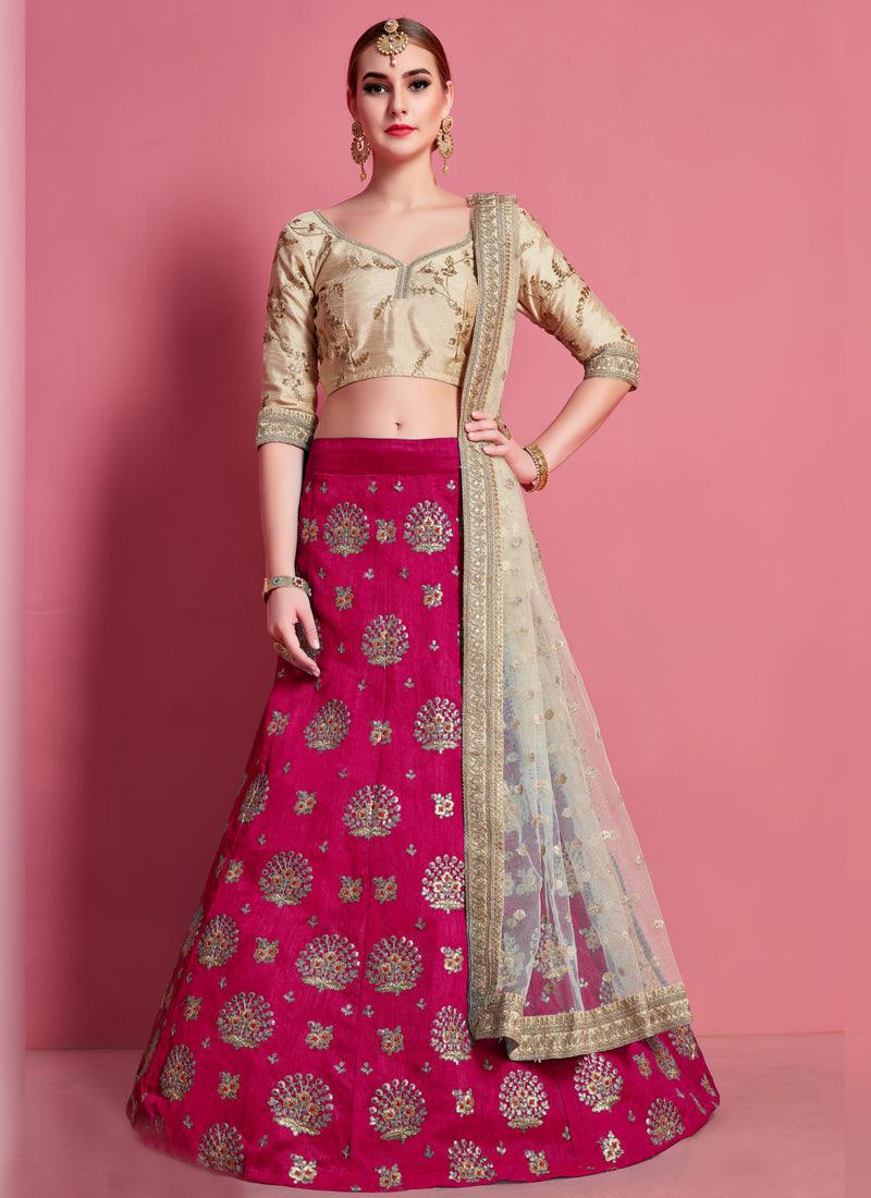 Fantastic Pink Heavily Embroidered Silk Base Lehenga Choli