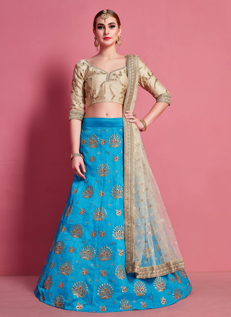 Fantastic Sky Blue Heavily Embroidered Art Silk Base Lehenga Choli