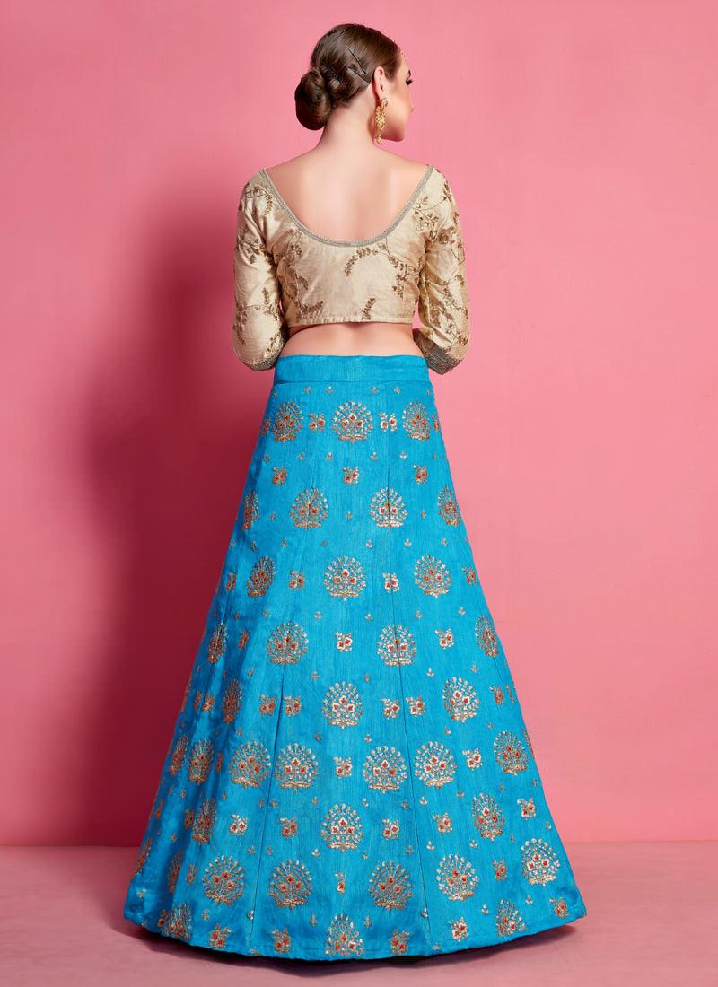 Fantastic Sky Blue Heavily Embroidered Art Silk Base Lehenga Choli