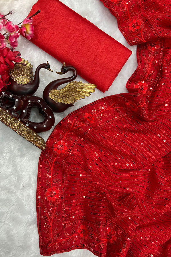 2023 Beautiful Red Saree For Farewell Party