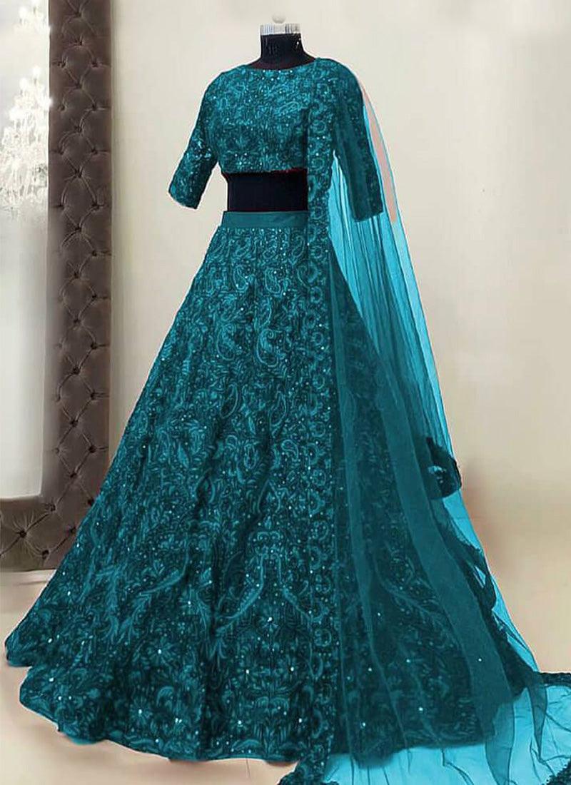 Fashionable Turquoise Blue Resham Work Detailed Lehenga Choli