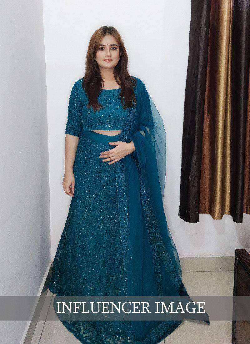 Fashionable Turquoise Blue Resham Work Detailed Lehenga Choli