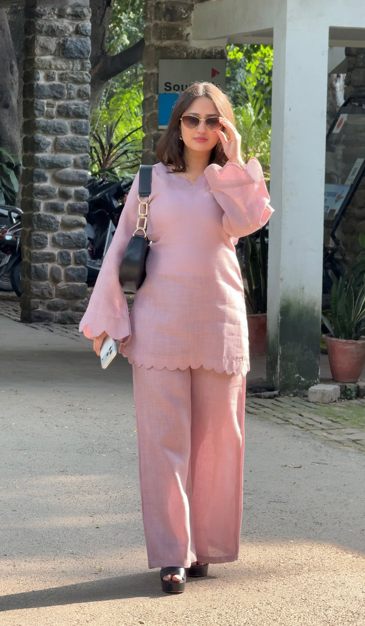 Ros muse pure linen co ord set relaxed fit top wide leg pants shree mall mameraa