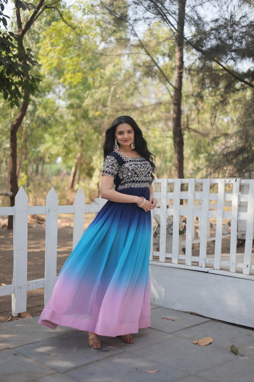 Faux Blooming Embroidered Zari Sequin Gown