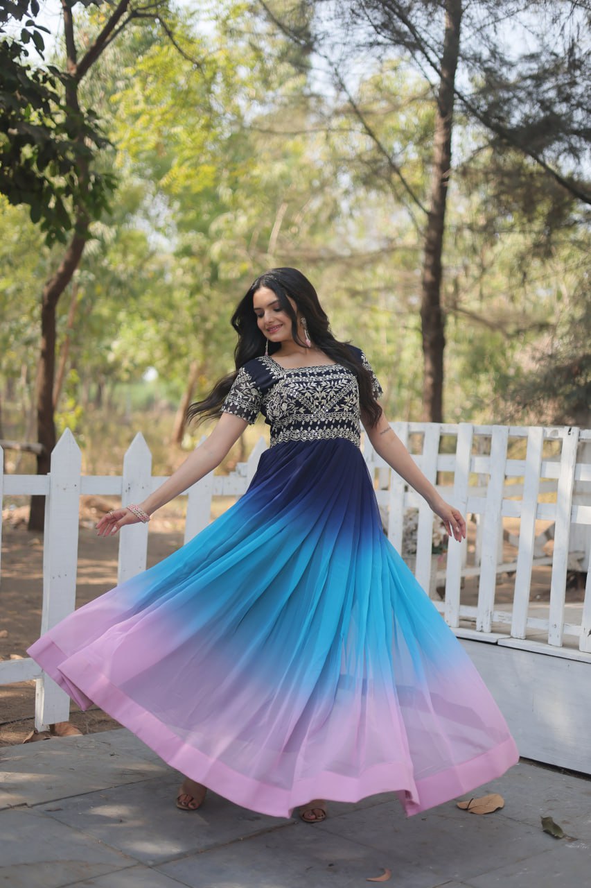 Faux Blooming Embroidered Zari Sequin Gown