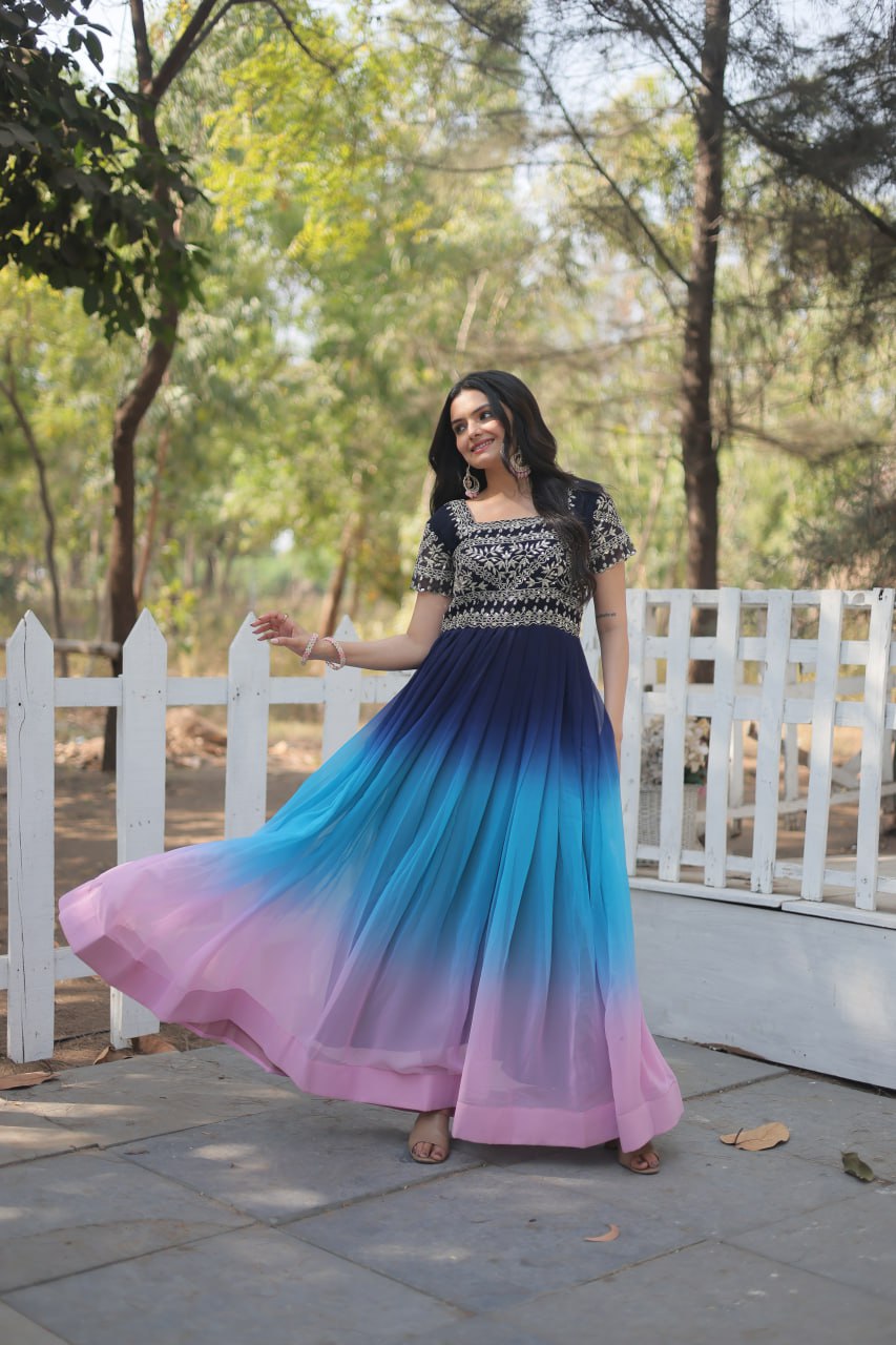 Faux Blooming Embroidered Zari Sequin Gown