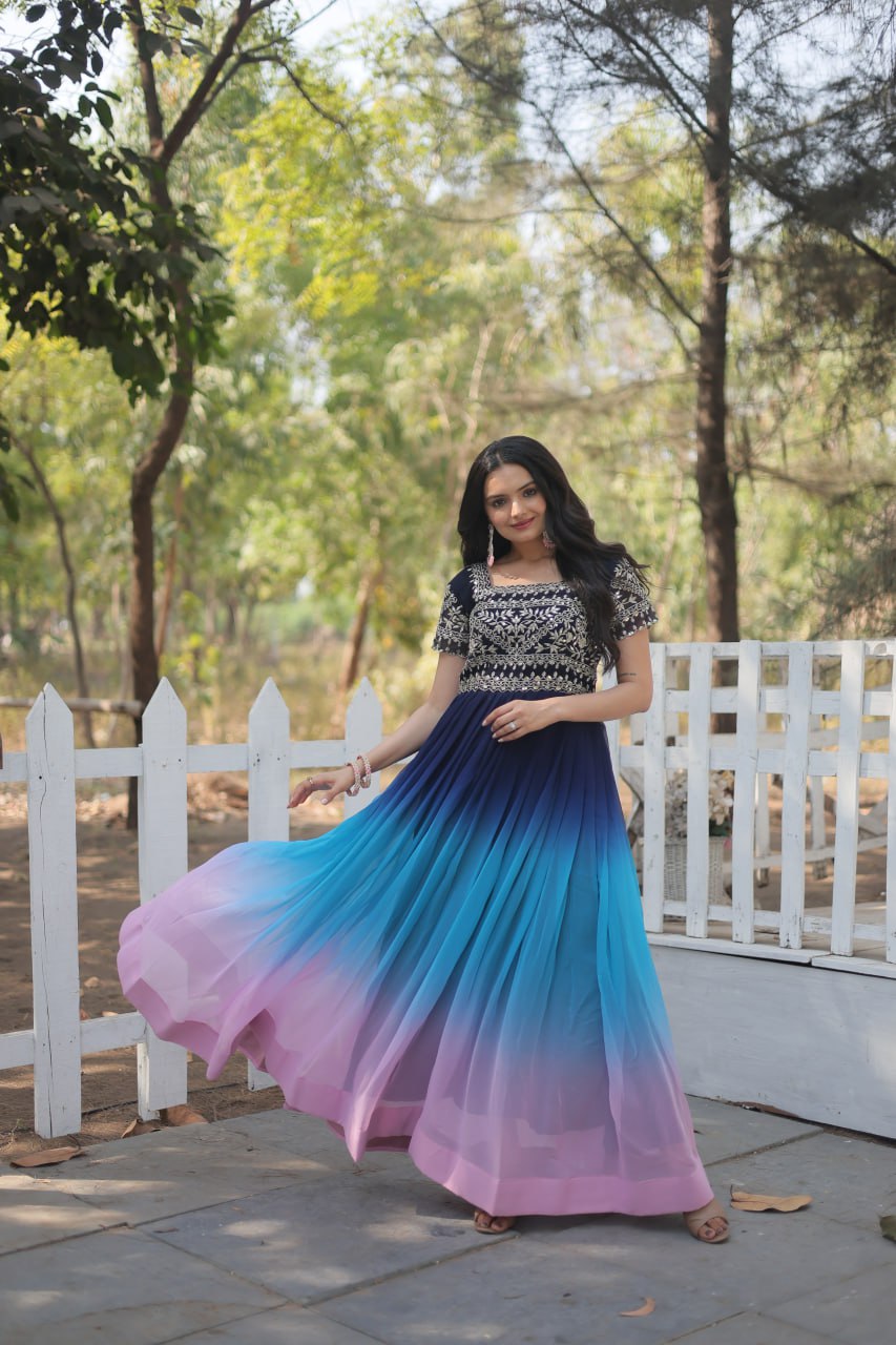 Faux Blooming Embroidered Zari Sequin Gown