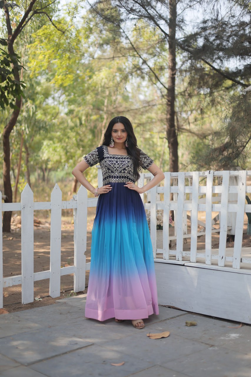 Faux Blooming Embroidered Zari Sequin Gown