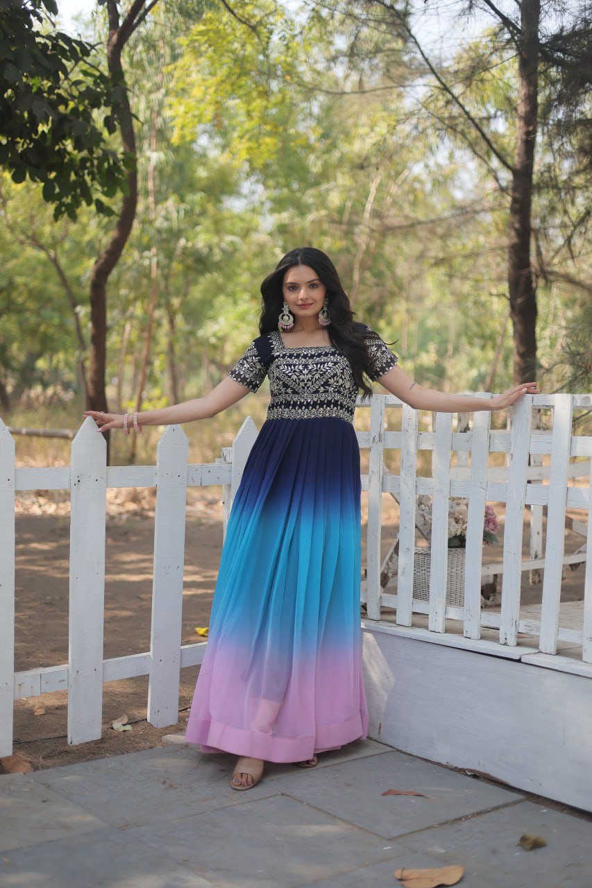 Faux Blooming Embroidered Zari Sequin Gown