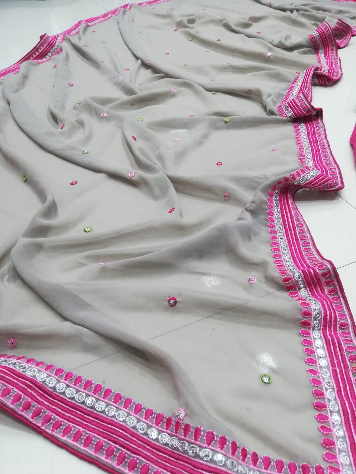 Faux Georgette Magenta Lehenga Choli Dupatta Set with Embroidered Sequins