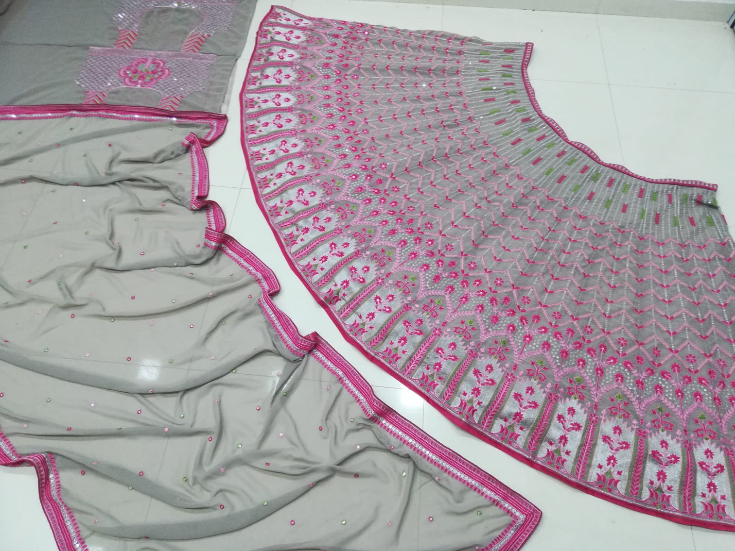 Faux Georgette Magenta Lehenga Choli Dupatta Set with Embroidered Sequins