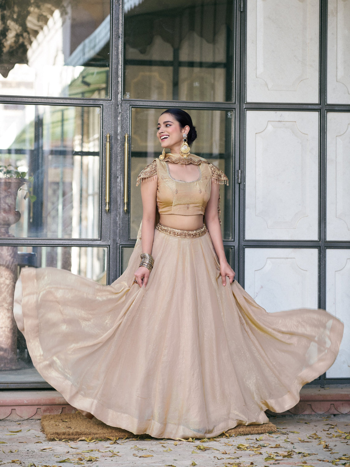 Cream color festival wear lehenga