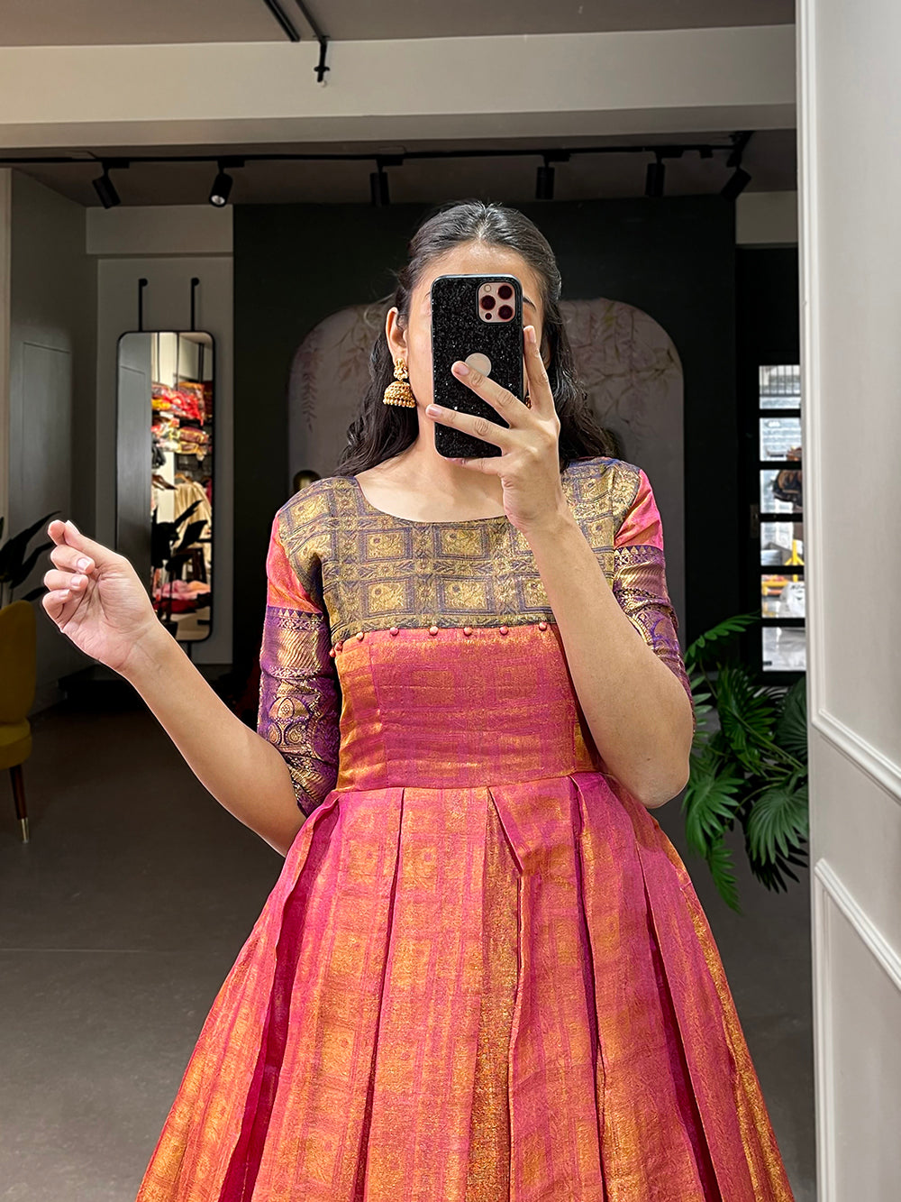 Pink Color Zari Weaving Work Kanjivaram Dress