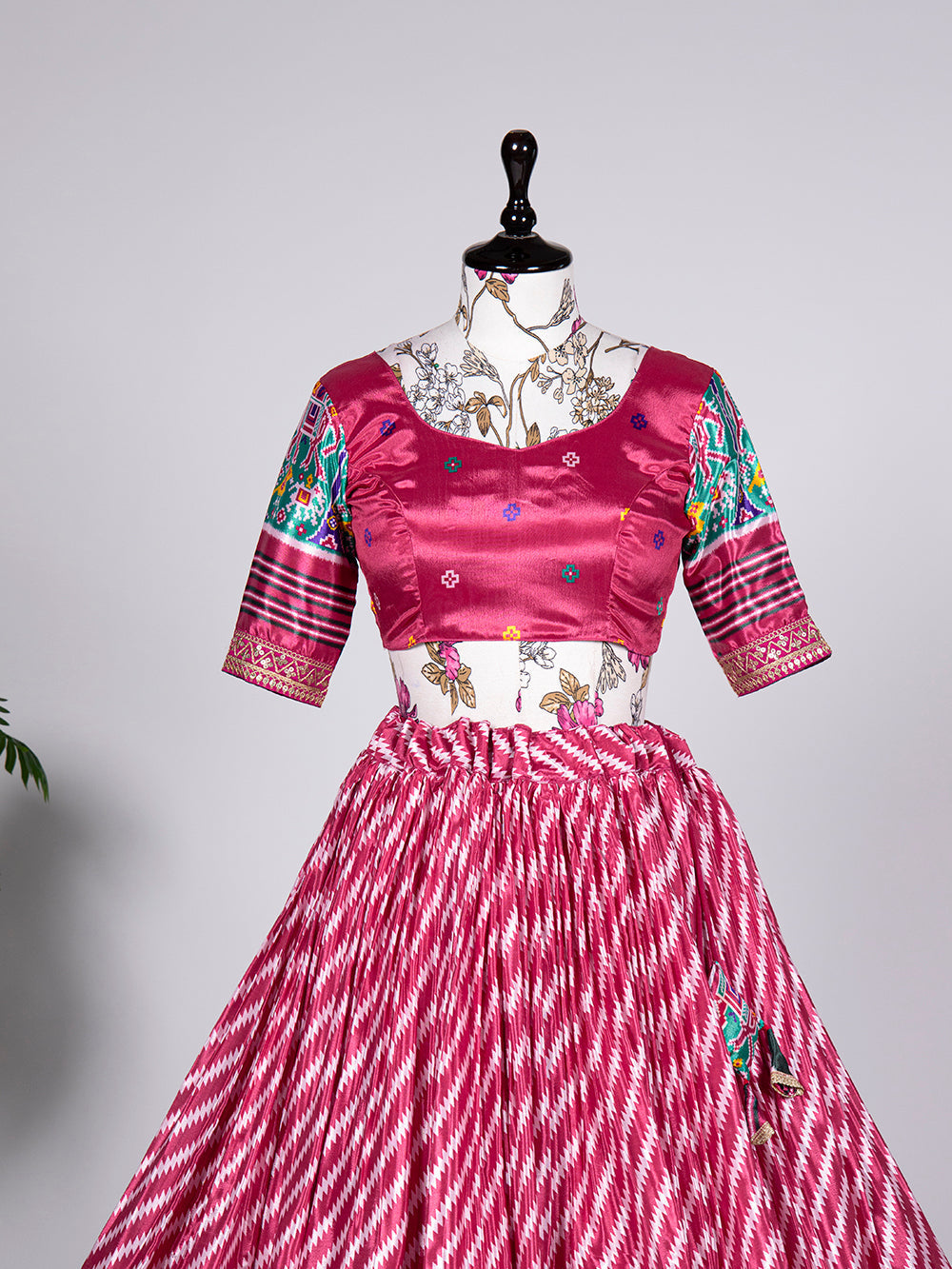 Pink Color Patola Print and Sequins Embroidery Chinon Lehenga Choli