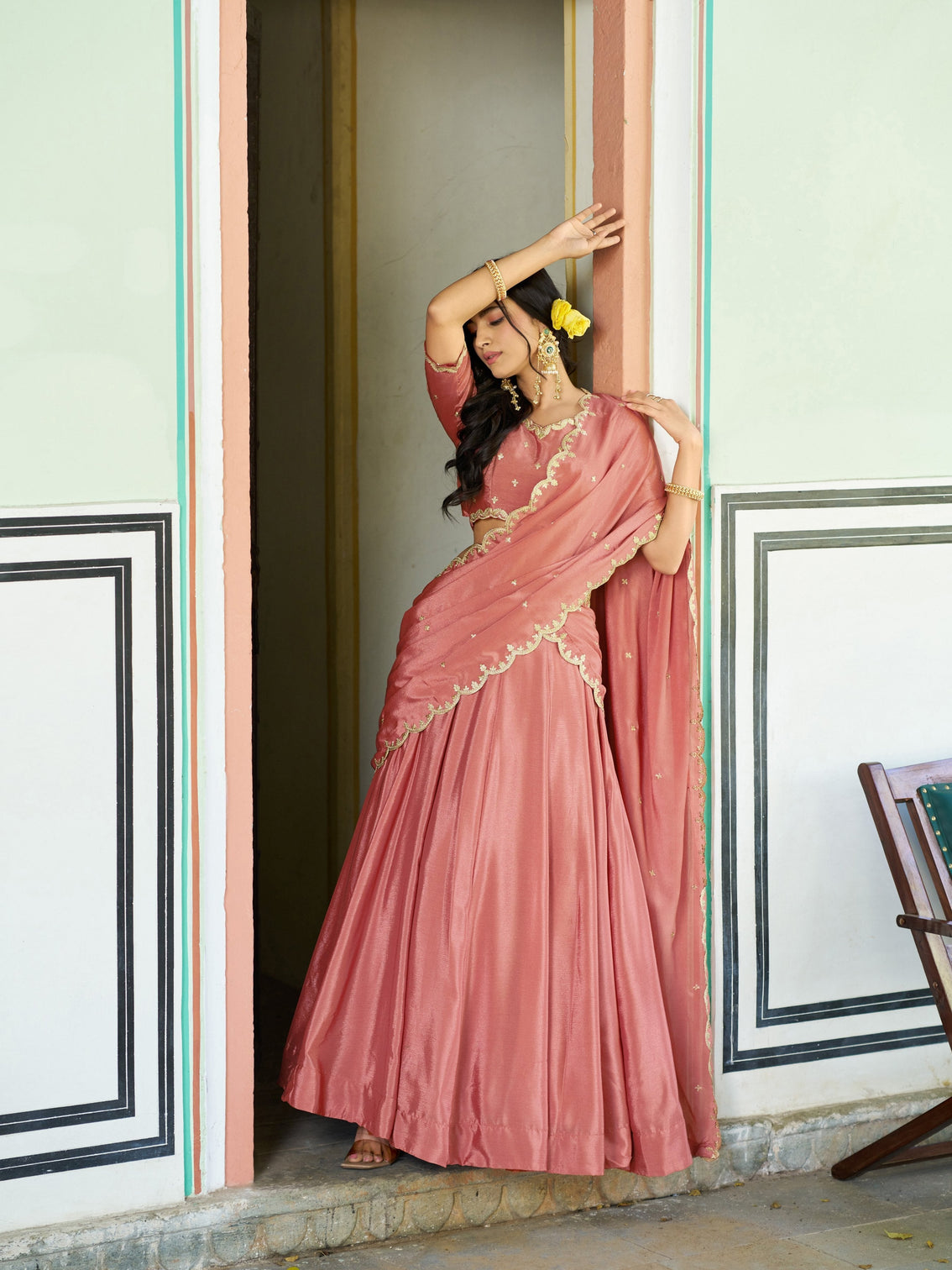 Ethnic wear embroidery chinon lehenga