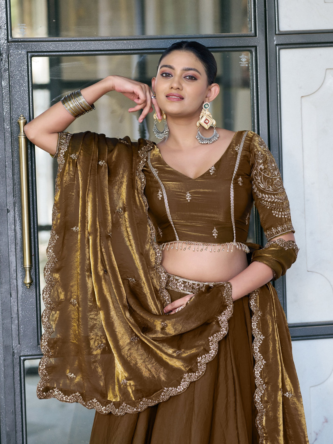 Brown color wedding wear fendi lehenga choli
