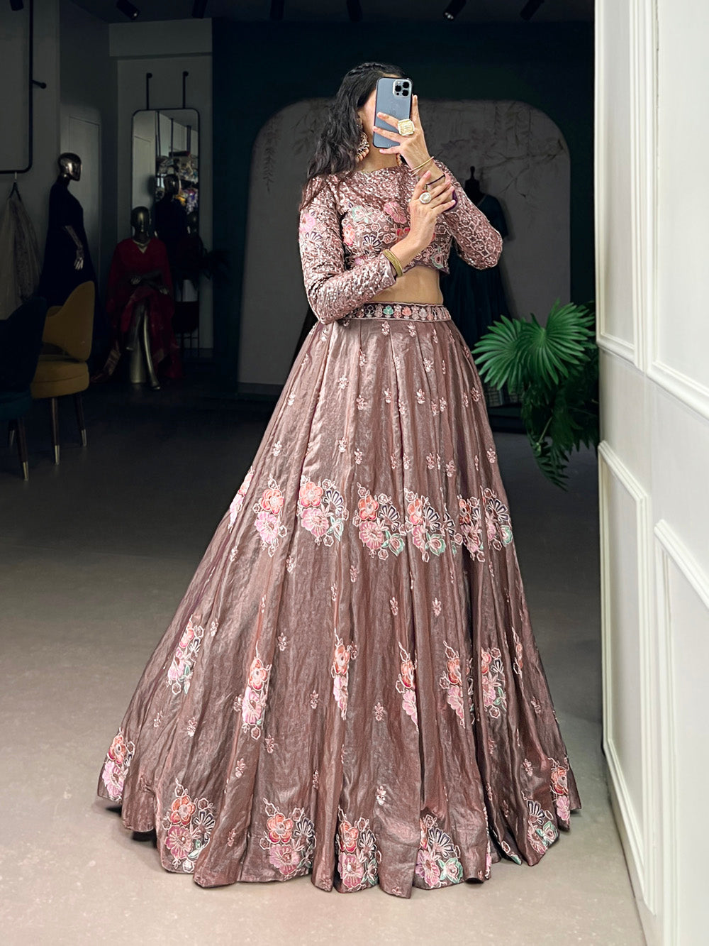 Onion color fendi co ord set with sequins thread embroidery work