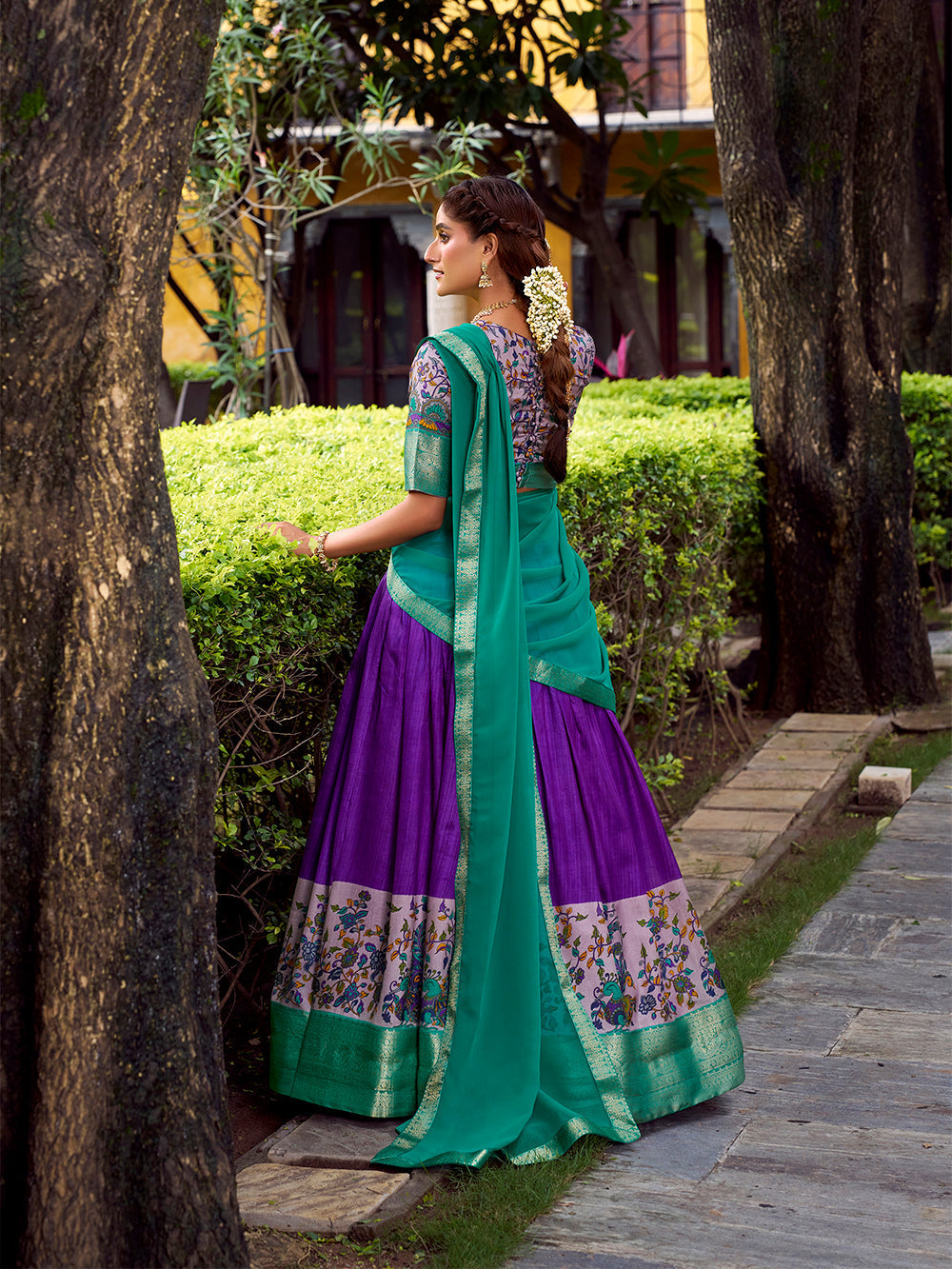 Purple astha silk printed zari weaving lehenga choli with georgette dupatta