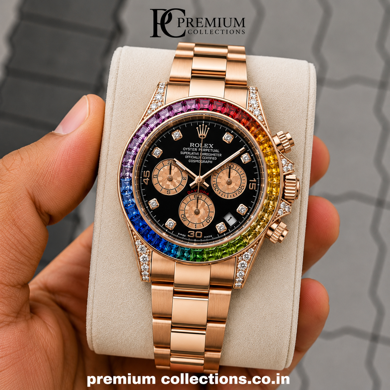 Role_x Daytona Rainbow Rose Gold Watch