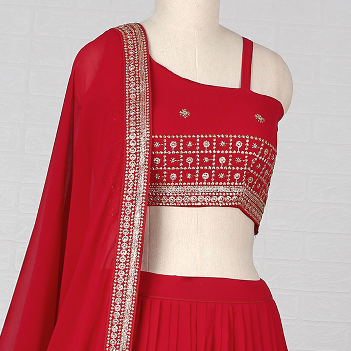 Red Embroidered Georgette Lehenga Choli