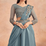 Grey Sequins Embroidered Ready to Wear Art Silk Saree