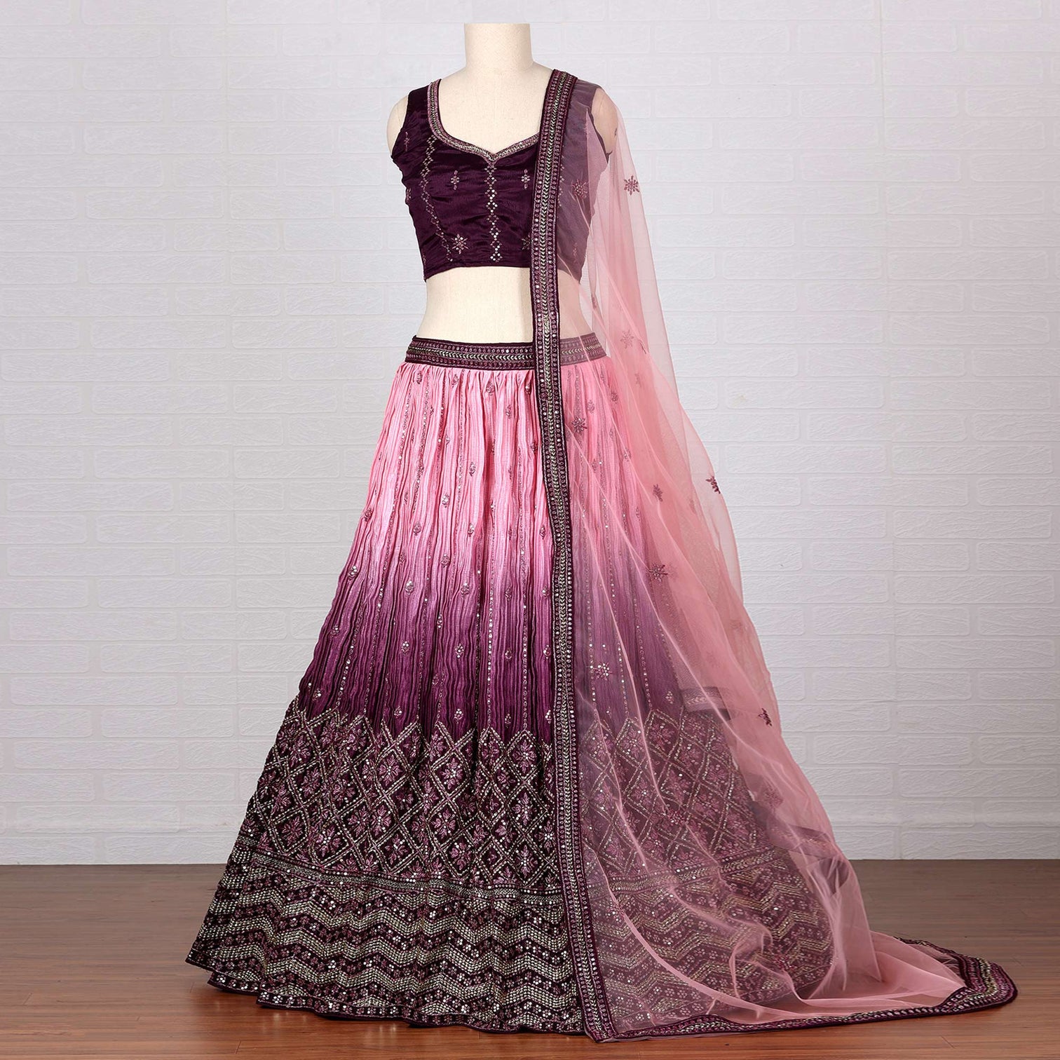 Purple Sequins Embroidered Satin Lehenga Choli