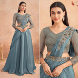 Grey Sequins Embroidered Ready to Wear Art Silk Saree