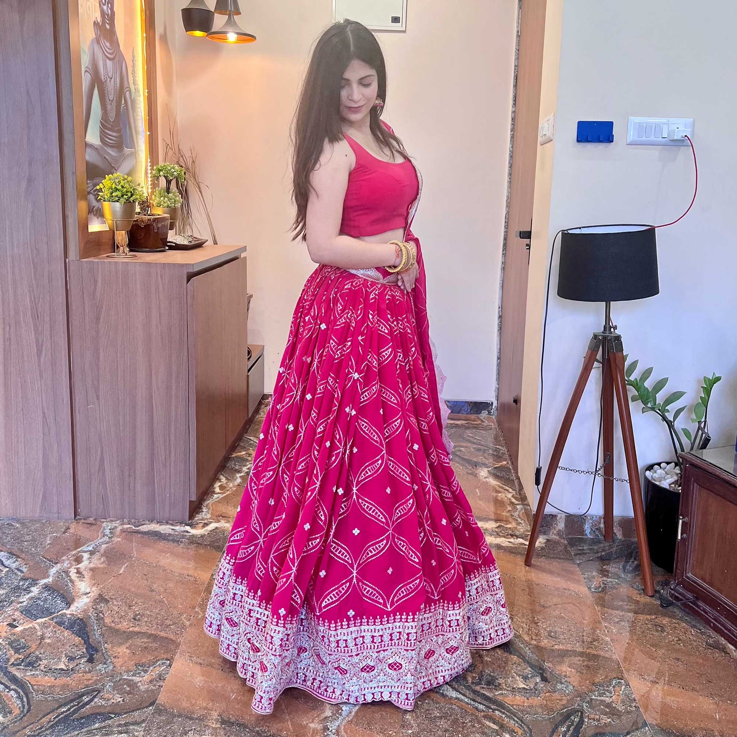 Pink Floral Sequins Embroidered Georgette Lehenga Choli